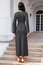 Load image into Gallery viewer, Tie Back Ribbed Round Neck Long Sleeve Dress