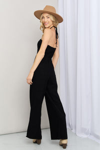 Full Size Halter Neck Wide Leg Jumpsuit with Pockets | iModel Apparel