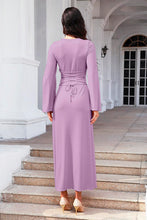 Load image into Gallery viewer, Tie Back Ribbed Round Neck Long Sleeve Dress
