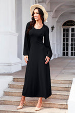Load image into Gallery viewer, Tie Back Ribbed Round Neck Long Sleeve Dress
