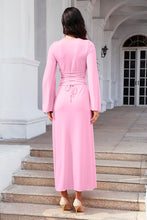 Load image into Gallery viewer, Tie Back Ribbed Round Neck Long Sleeve Dress