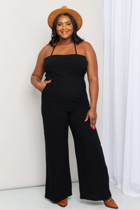 Full Size Halter Neck Wide Leg Jumpsuit with Pockets | iModel Apparel
