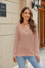 Load image into Gallery viewer, Raglan Sleeve Ribbed Trim Plunge Knit Top