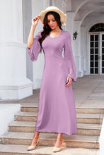 Load image into Gallery viewer, Tie Back Ribbed Round Neck Long Sleeve Dress
