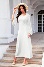 Load image into Gallery viewer, Tie Back Ribbed Round Neck Long Sleeve Dress