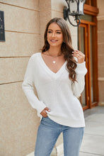 Load image into Gallery viewer, Raglan Sleeve Ribbed Trim Plunge Knit Top