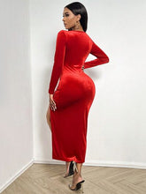 Load image into Gallery viewer, Slit Scoop Neck Long Sleeve Midi Dress