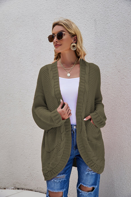 Cable-Knit Open Front Cardigan