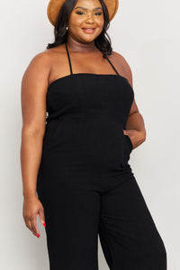 Full Size Halter Neck Wide Leg Jumpsuit with Pockets | iModel Apparel