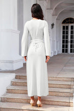 Load image into Gallery viewer, Tie Back Ribbed Round Neck Long Sleeve Dress